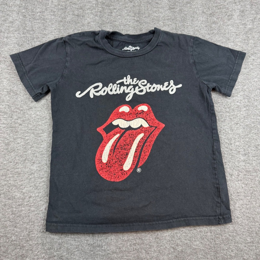 The Rolling Stones Graphic T-Shirt Kids Size 7-8‎ Black Tongue Lips Logo Tee